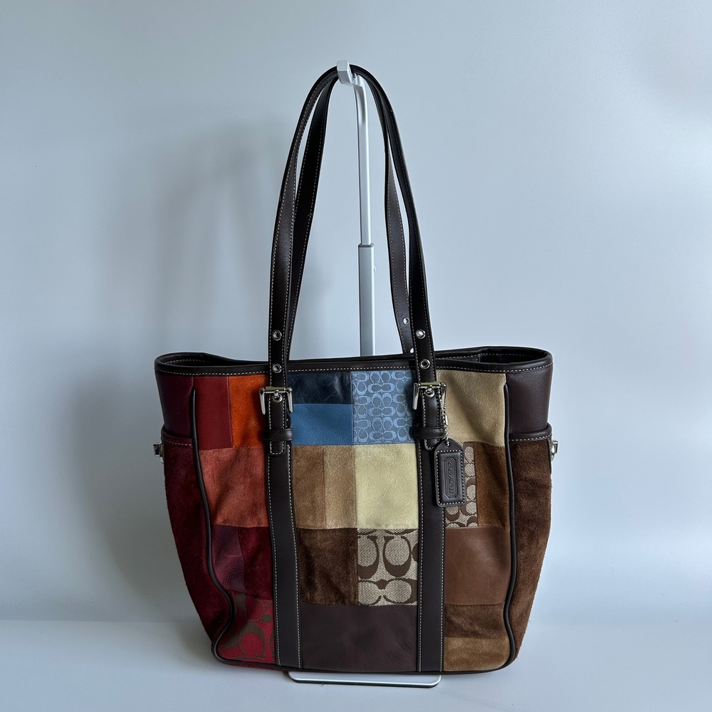 Coach Vintage Signature Patchwork Gallery Tote Multi Suede Leather F11408